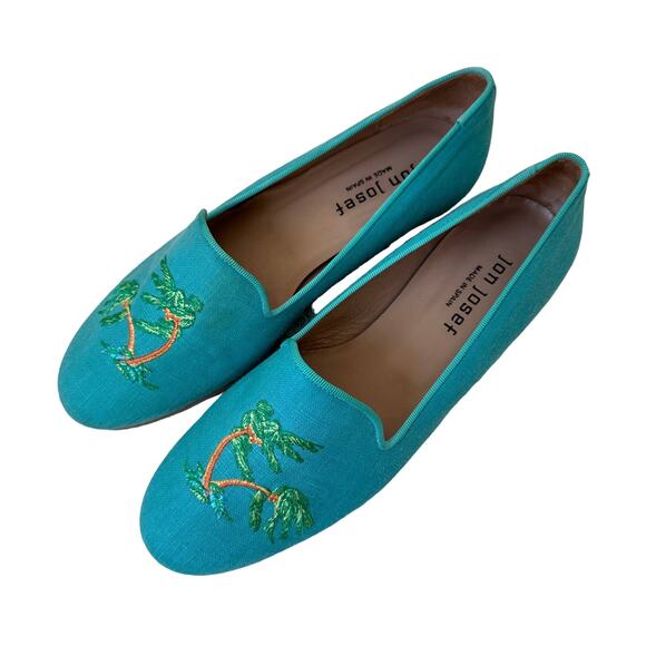 New Jon Josef Gatsby Linen Loafer Embroidered Hurricane Size 6.5 M - Picture 1 of 9